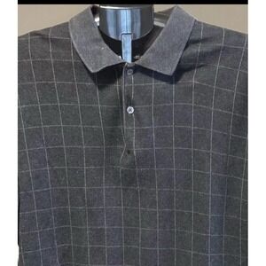Nautica Classic Fit Men XL Grey Window Pane Long Sleeve Cotton Golf Polo Preppy